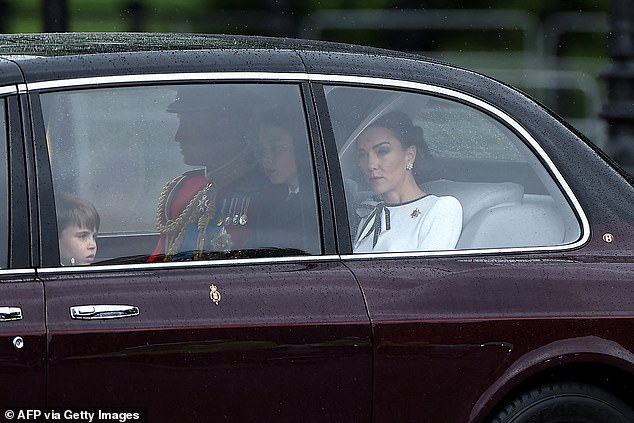 The Princess of Wales with Prince William and their three children in London this morning