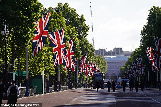 A general view of The Mall ahead of the Trooping the Colour ceremony today