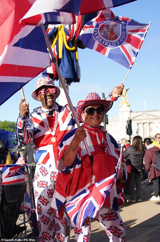 Royal fans on the The Mall in London this morning ahead of the Trooping the Colour ceremony