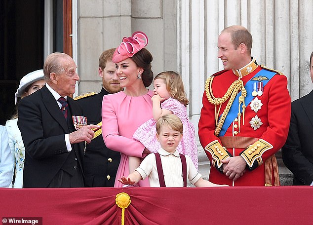 2017 -- Philip speaks to William and Kate at Trooping The Colour in London on June 17, 2017