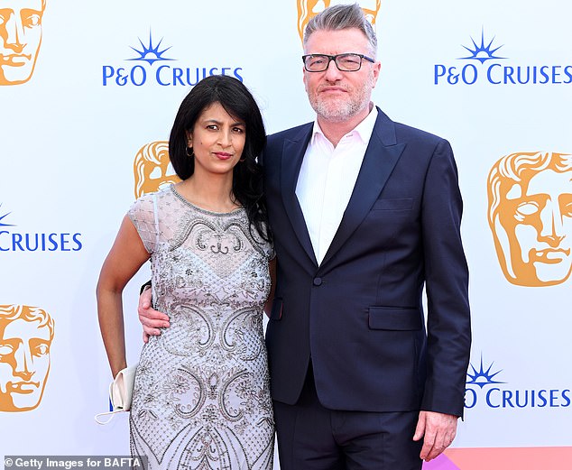 Konnie, 48, whose parents emigrated from Pakistan, has two sons with Black Mirror producer Charlie Brooker (pictured, right, at the 2024 BAFTAs)