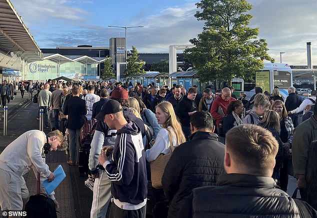 Airline passengers faced huge queues at Birmingham airport this morning