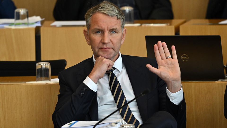 AfD politician Björn Höcke in the plenary hall of the Thuringian state parliament