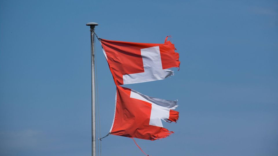 Torn flag of Switzerland