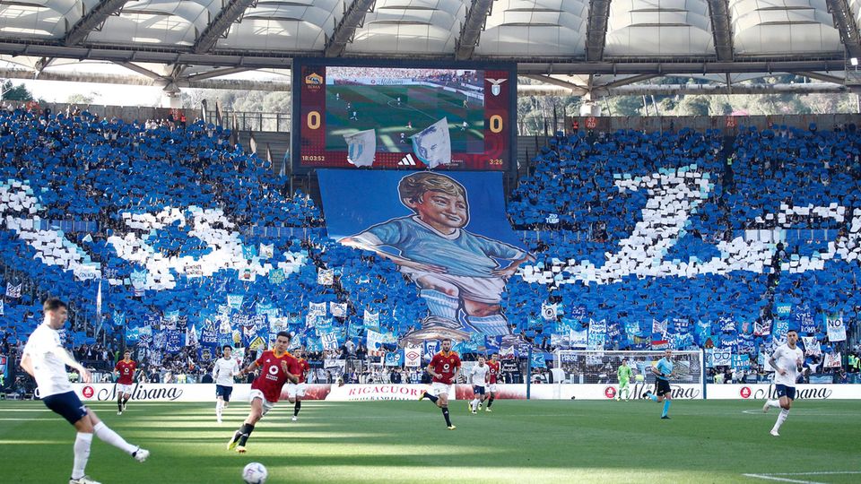 Choreography by the Lazio fans in the Olympic Stadium in Rome.