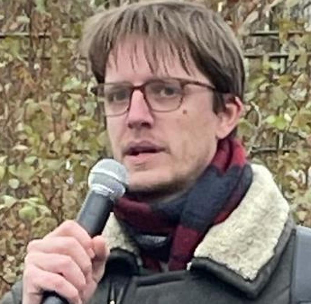 Georg Ismael at a “rally against racism” in Berlin in December 2023
