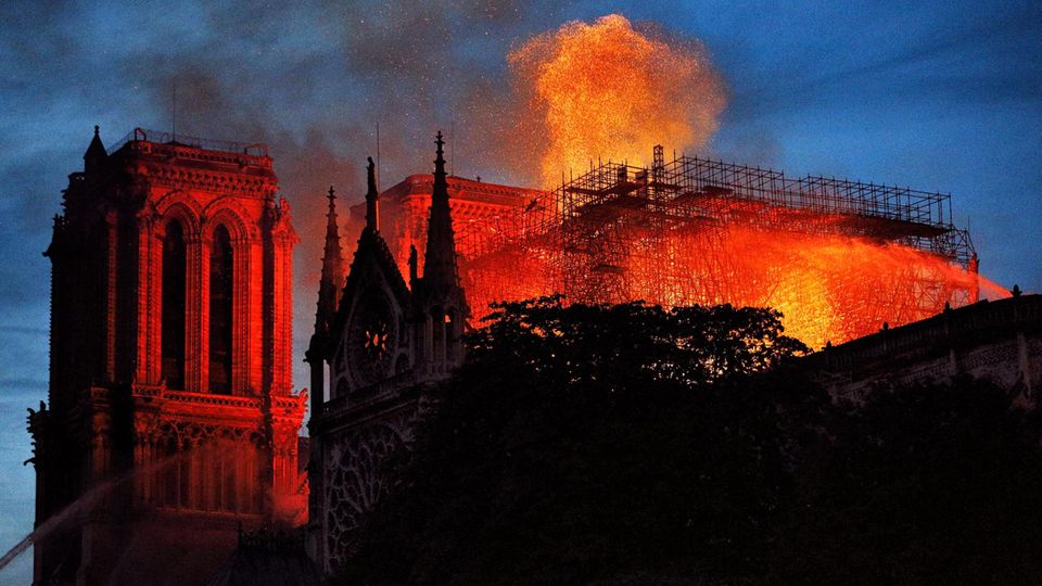 The burning Notre Dame Cathedral