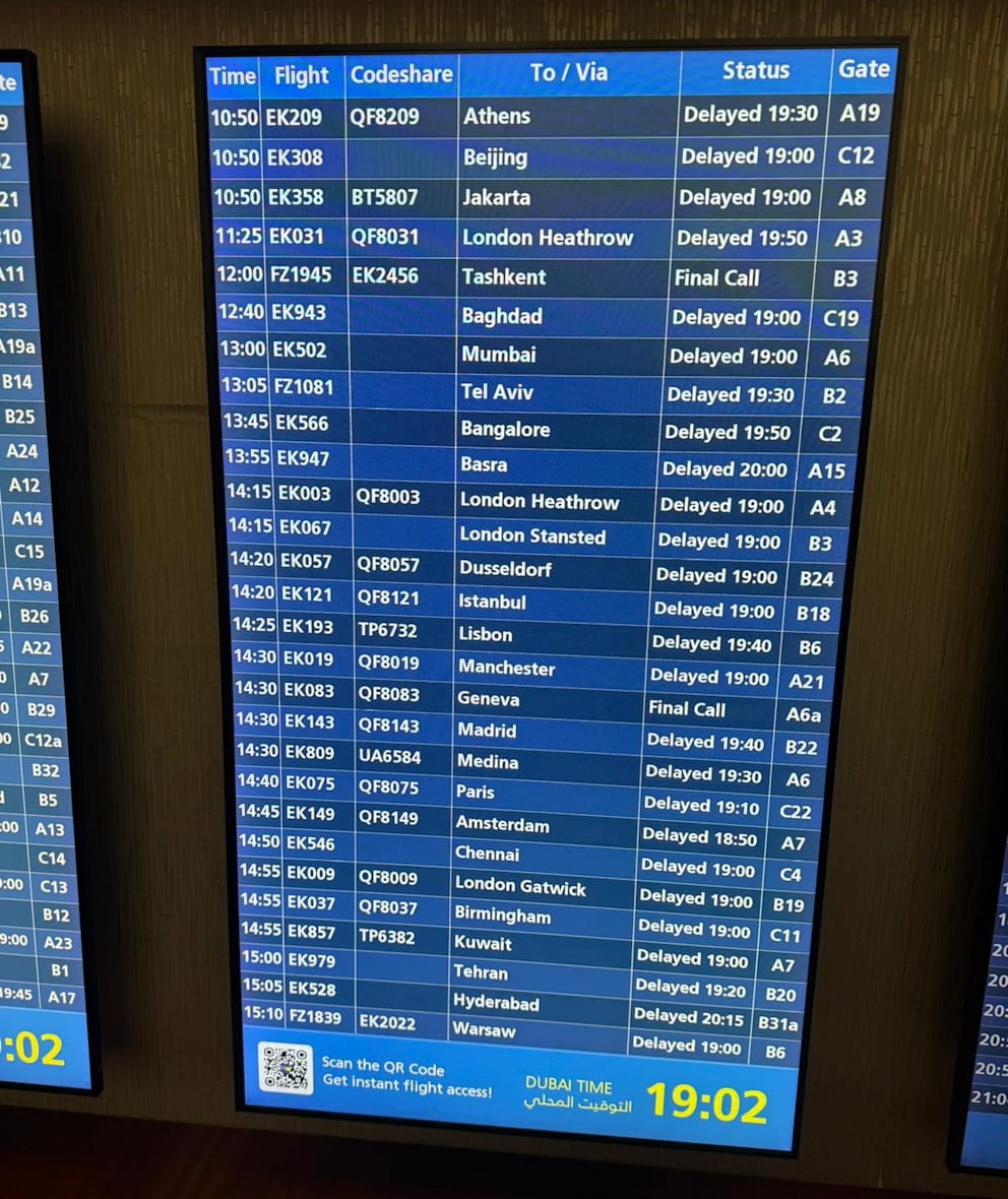 Ausnahmezustand am Flughafen in Dubai. Fast kein Flug hebt pünktlich ab