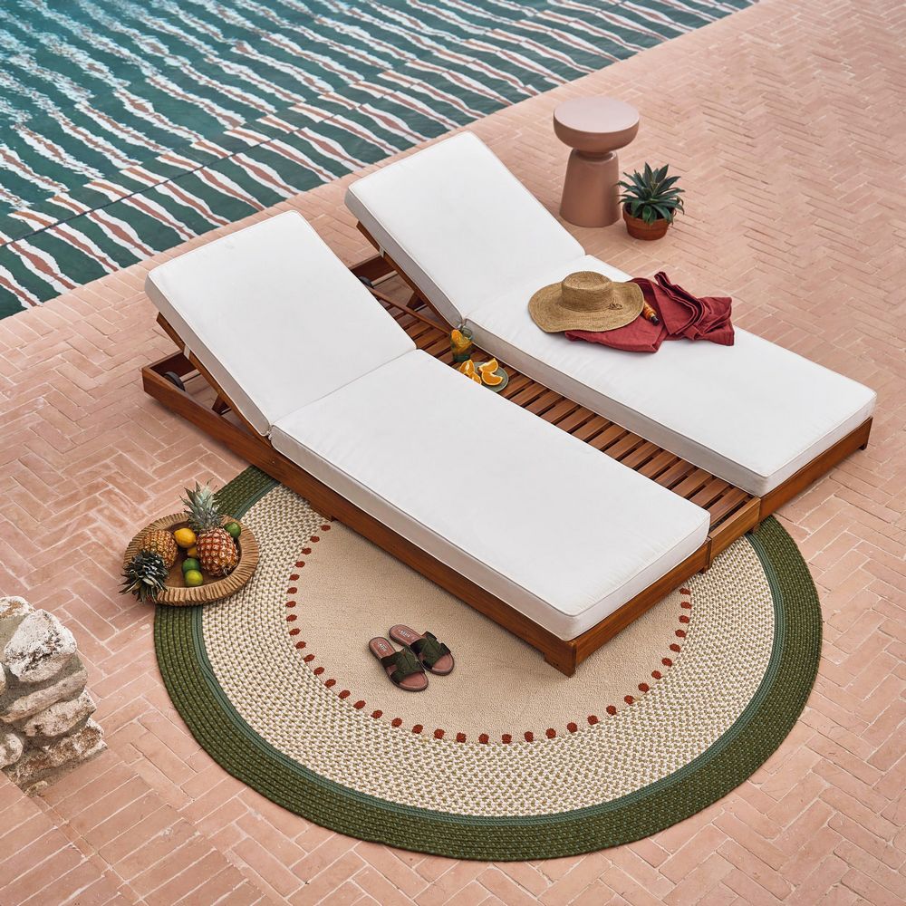 Tossa double sun lounger in acacia wood and canvas