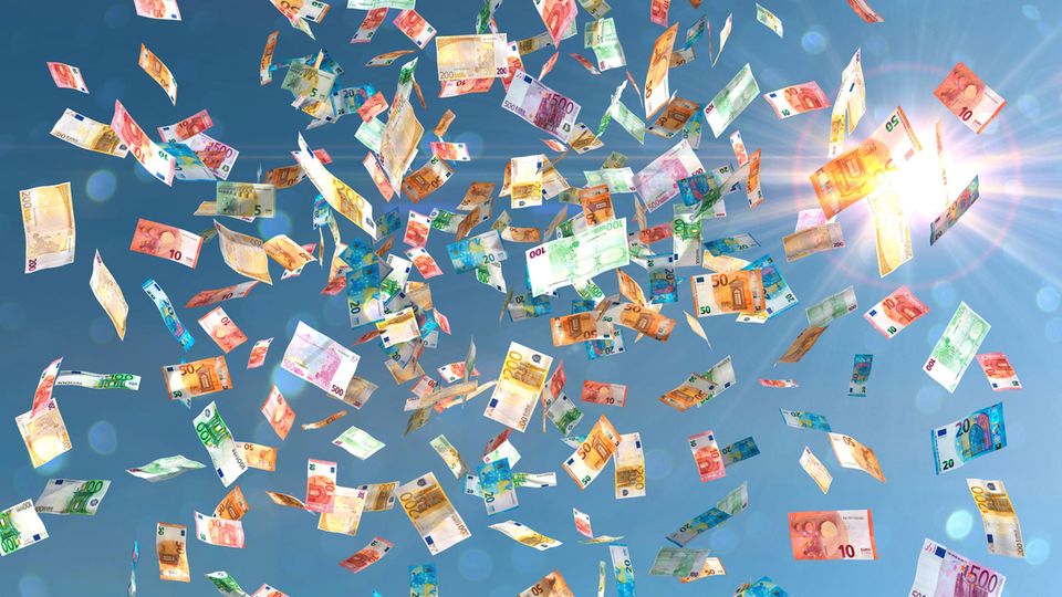 Euro bills fall from the sky