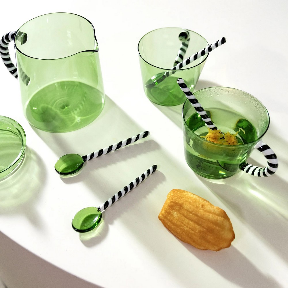 The trendy green colored glass tea set