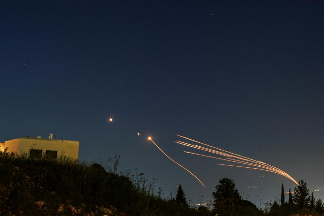The Israeli Iron Dome defense system in action after rocket fire from Lebanon, April 12, 2024. 