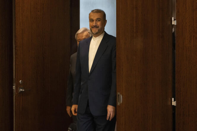 Iranian Foreign Minister Hossein Amir Abdollahian arrives for a meeting with United Nations Secretary-General Antonio Guterres at the United Nations headquarters, Thursday, April 18, 2024. 