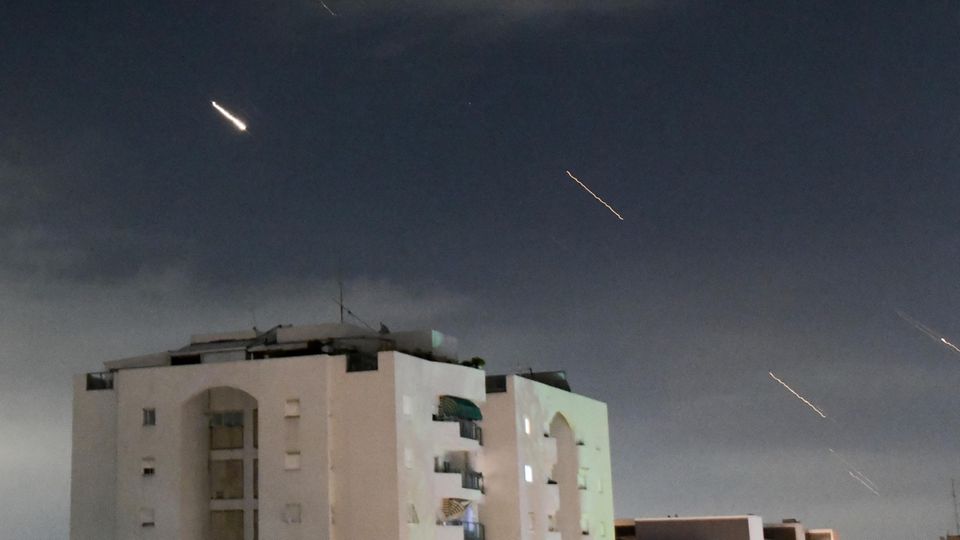 The Israeli air defense system "Iron Dome" fires to intercept missiles fired by Iran