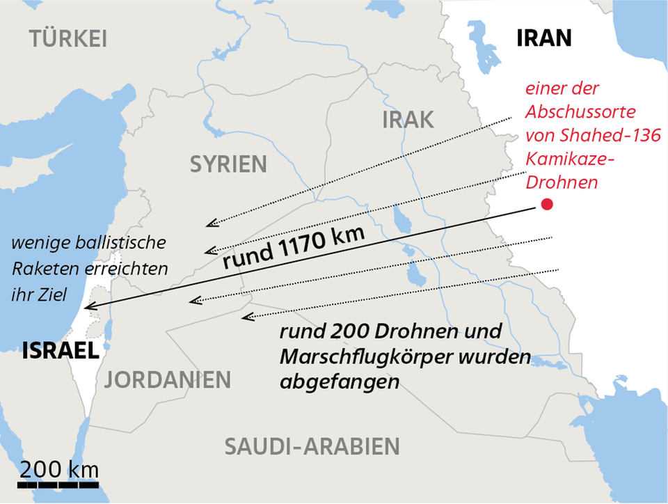 Iran's attack on Israel map