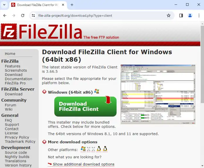 Fake Filezilla download page
