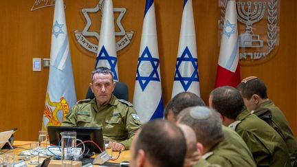 Israeli Army Chief of Staff Herzi Halevi on April 14, 2024, during a meeting in Tel Aviv (Israel) in a photo provided by the army.  (ISRAELI ARMY / AFP)