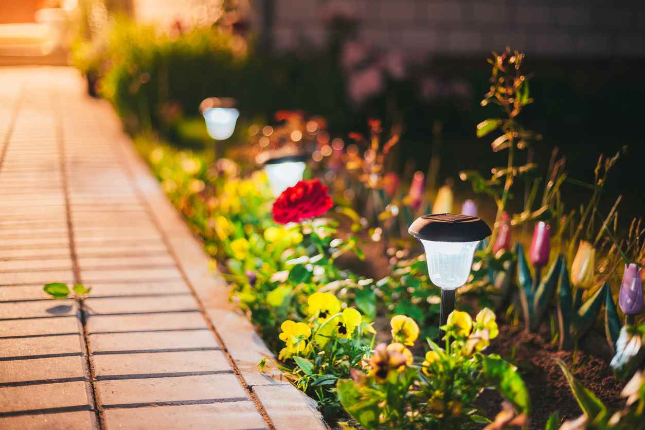Outdoor Lighting Along The Flowered Path