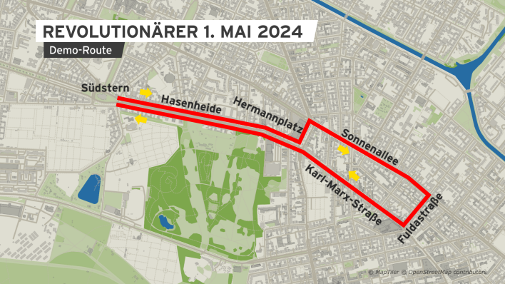 route of "revolutionary May 1st demonstration" through Berlin for 2024 (source: rbb)