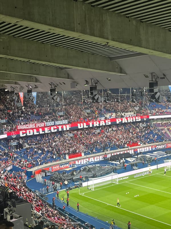 La banderole du Collectif Ultras Paris pour Keylor Navas, le 12 mai 2024 lors de PSG-Toulouse en Ligue 1