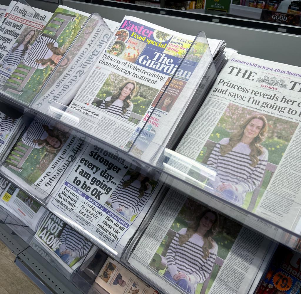 British newspapers after the cancer diagnosis was announced in mid-March