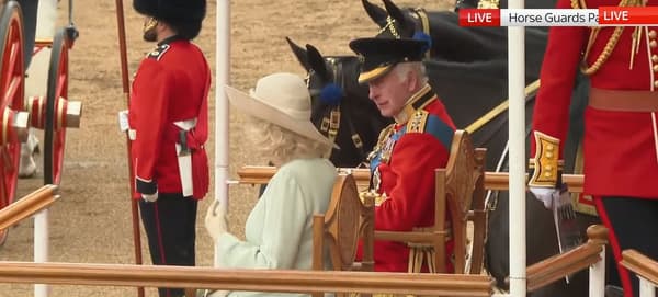 King Charles and Camilla during Trooping the Color, June 15, 2024